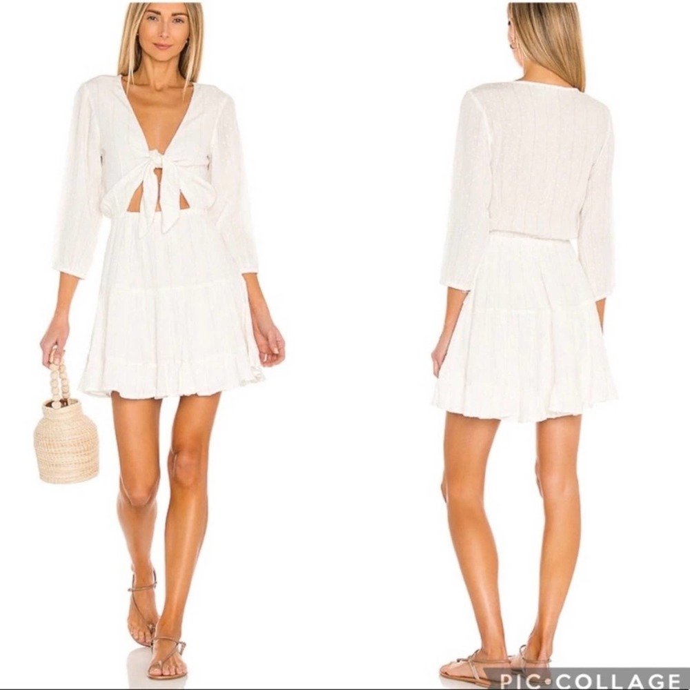 L Space Stay Golden White Mini Tie Dress Large